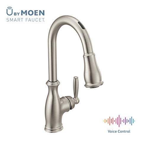 Moen 7185EVSRS Brantford U by Smart Pulldown Kitchen Faucet with Voice Control and MotionSense、SpotResistステンレス