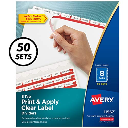 Avery Index Maker クリアラベルディバイダー、8.5 x 11 インチ、8 タブ、白タブ、50...