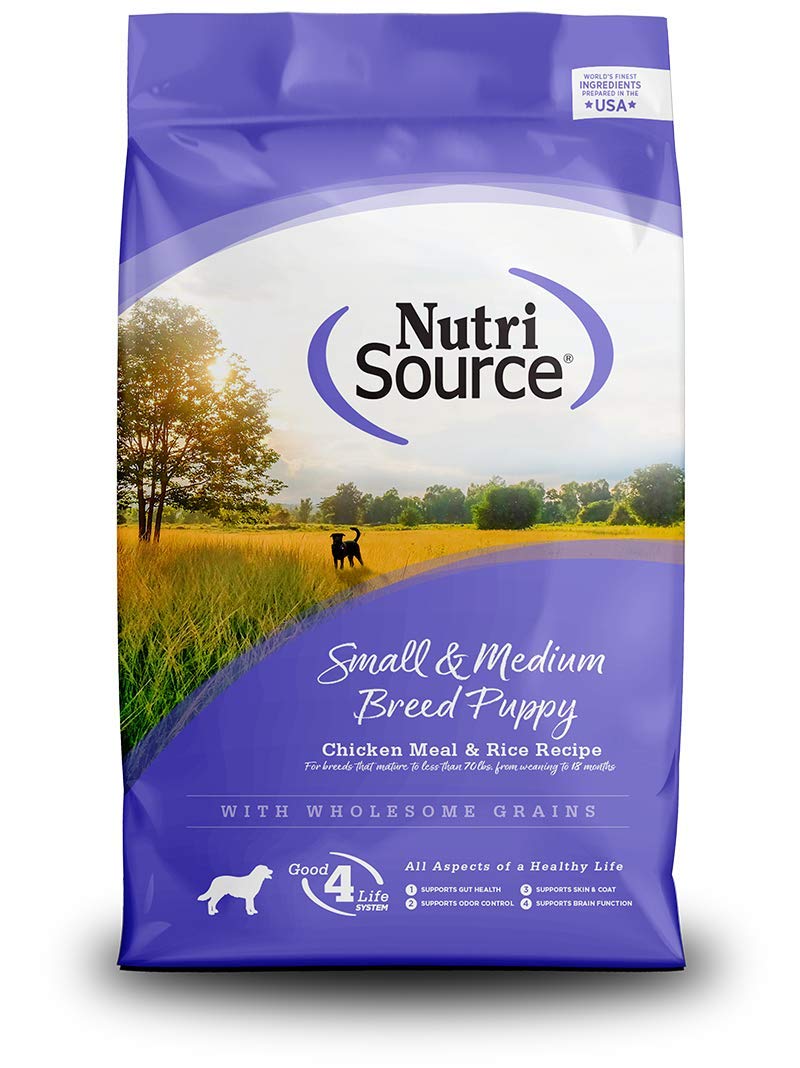 NutriSource 子犬用フード、チキンミールと米で作られた、小型犬用、健康的な穀物を使用した、ドライドッグフード
