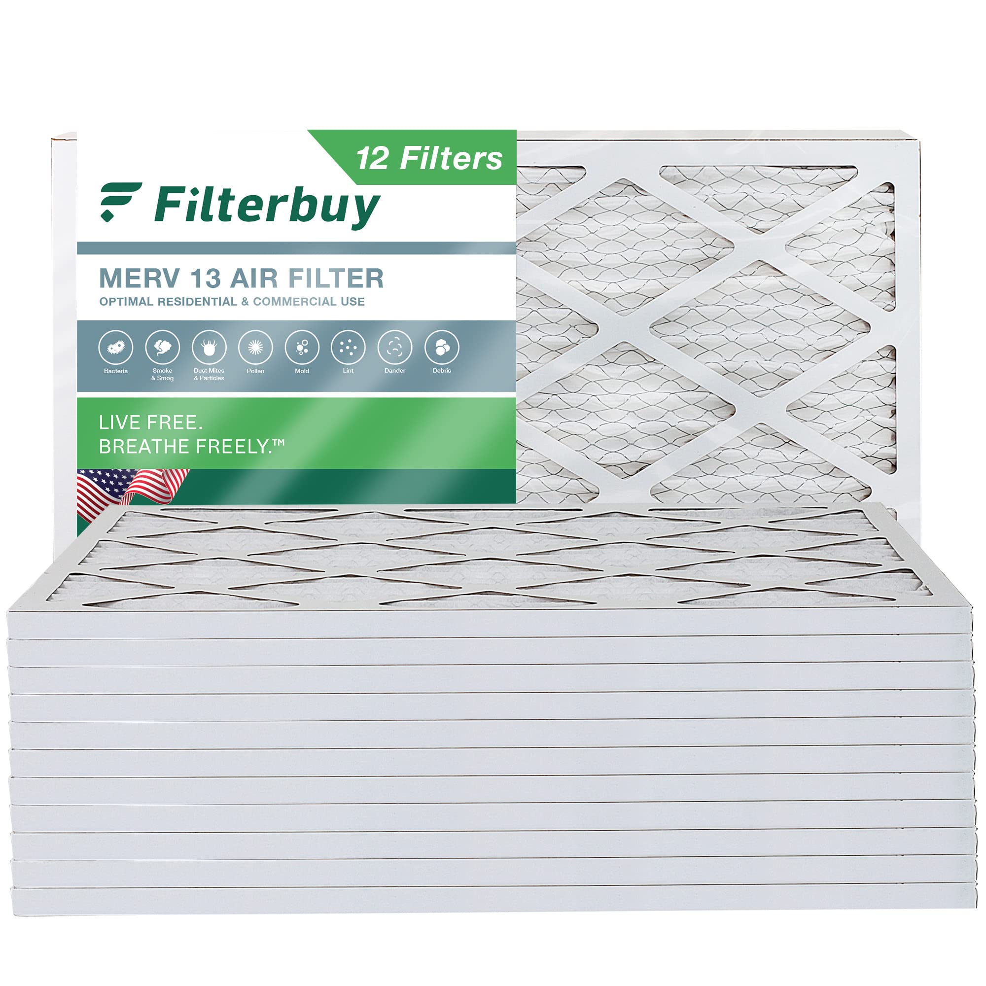 FilterBuy 14x36x1 エアフィルター MERV 13 Optimal Defense (12 パック)、プリーツ HVAC AC 炉エアフィルター交換用 (実際のサイズ: 13.50 x 35.50 x 0.75 インチ)