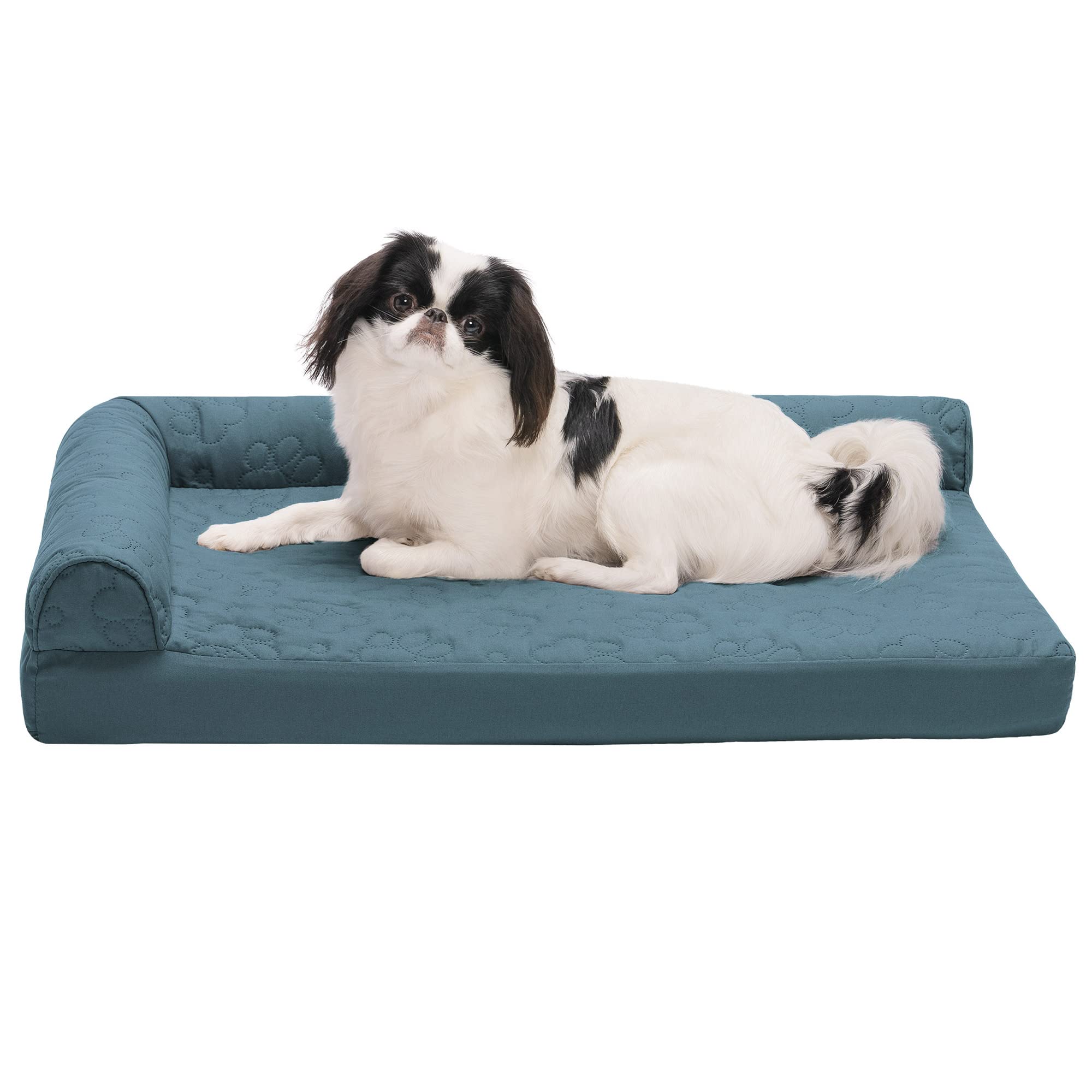 Furhaven 中型整形外科用犬用ベッド ピンソニック キルティング足 L字型長椅子 取り外し可能な洗面器付き