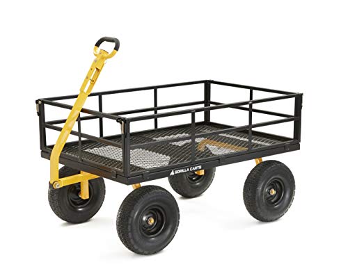 Gorilla Carts GOR1400-COM 取り外し可能なサイドと 15 フィート タイヤ付きの頑丈なスチール製ユーティリティ カート、1400 ポンド。容量、ブラック