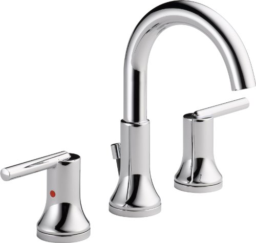 Delta Faucet Trinsic WideSpread Bathroom Faucet Chrome、Bathroom Faucet 3 Hole、Diamond Seal Technology、Metal Drain Assembly、Chrome 3559-MPU-DST