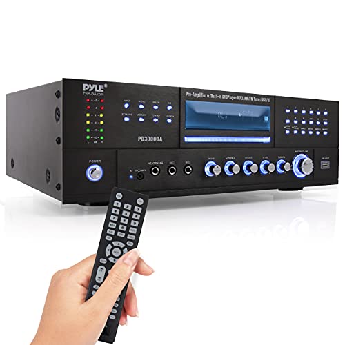  Pyle 4チャンネルワイヤレスBluetoothアンプ-3000ワットステレオスピーカーホームオーディオレシーバー（FMラジオ付き）、USB、2マイク（カラオケ用エ...