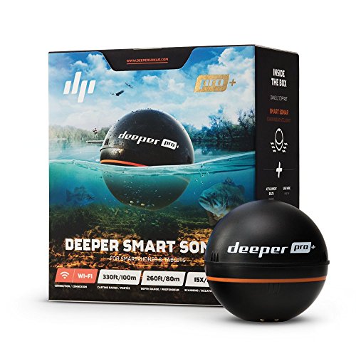 Deeper PRO +スマートソナー-海岸および氷釣り用のGPSポータブルワイヤレスWi-Fi魚群探知機、黒、2.55フィート（DP1H10S10）