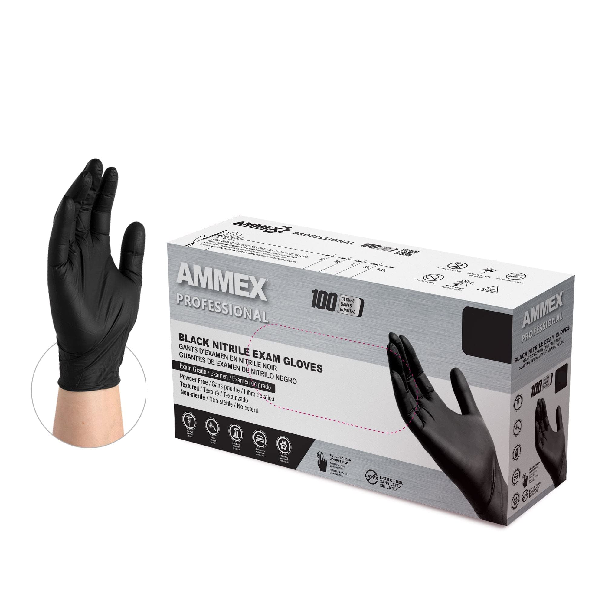 Ammex 黒の医療/検査ニトリル使い捨て手袋ラテックスフリー、パウダーフリー...