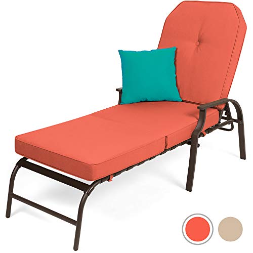 Best Choice Products パティオ用の調節可能な屋外長椅子ラウンジチェア家具、UV耐性クッション付きプールサイド-赤