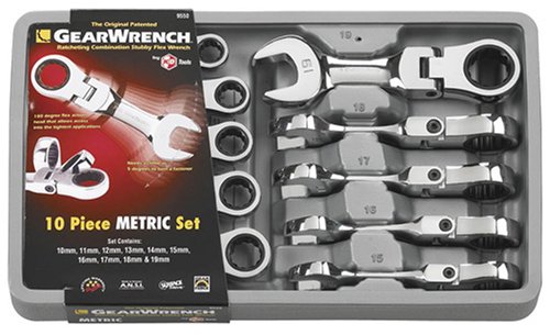 Gearwrench 10個12ポイントスタビーフレックスヘッドラチェットコンビネーションレンチセット、メートル法 - 9550