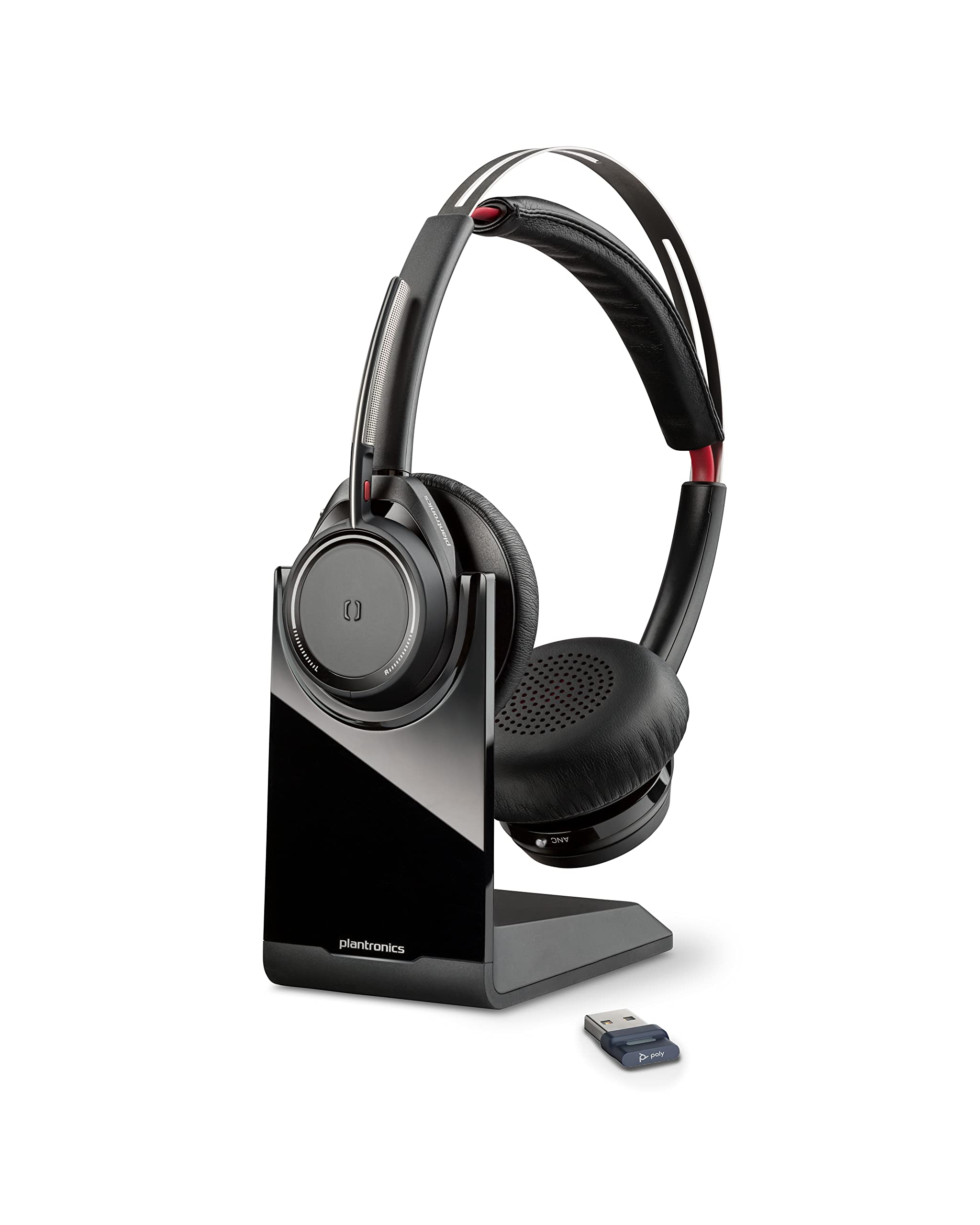  Poly (Plantronics + Polycom) Poly Voyager Focus UC ワイヤレス ヘッドセット コンピュータ用 充電スタンド付き - アクティブ ノイズ キャンセリング (ANC) - Bluetooth...