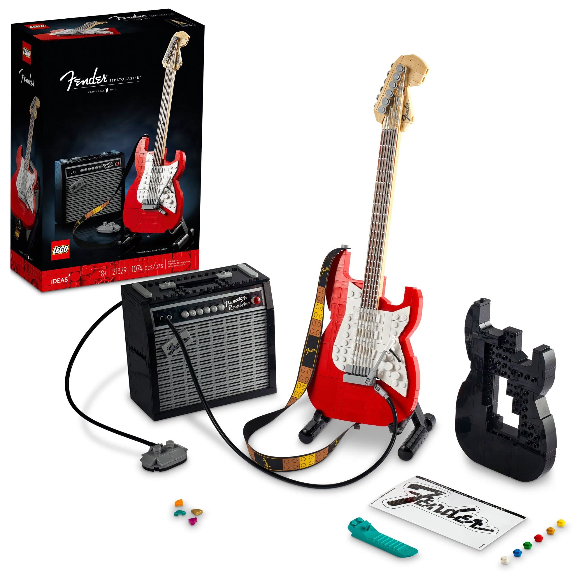  LEGO Ideas Fender Stratocaster 21329 DIY ギターモデル構築セット、音楽愛好家向け、息子や娘からの贈り物、父の日のロック、65 Princeton リバーブアンプ &...