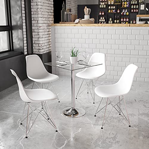 Flash Furniture 23.75インチの正方形ガラステーブル、高さ30インチのクロムベース付き