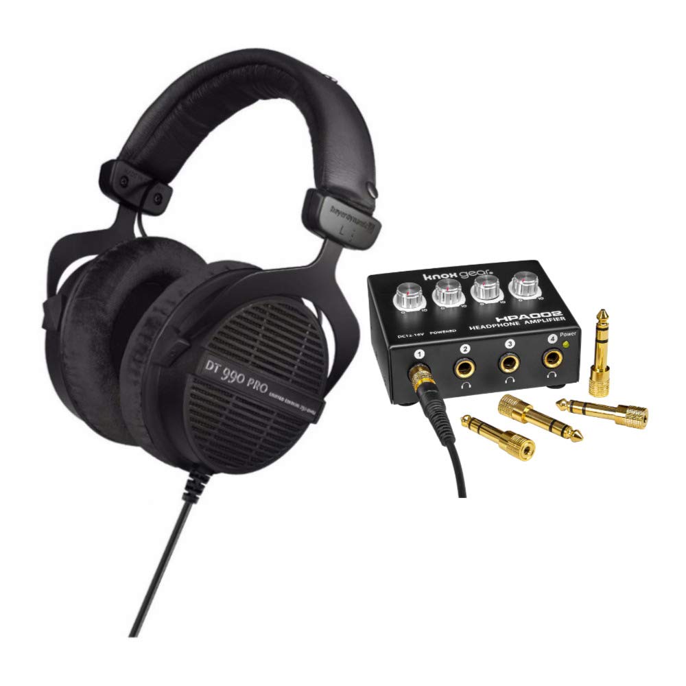 BeyerDynamic DT 990 PRO 250 オーム スタジオ ヘッドフォン (Ninja Black、限定版) 4 チャンネル ヘッドフォン アンプ バンドル付き (2 アイテム)