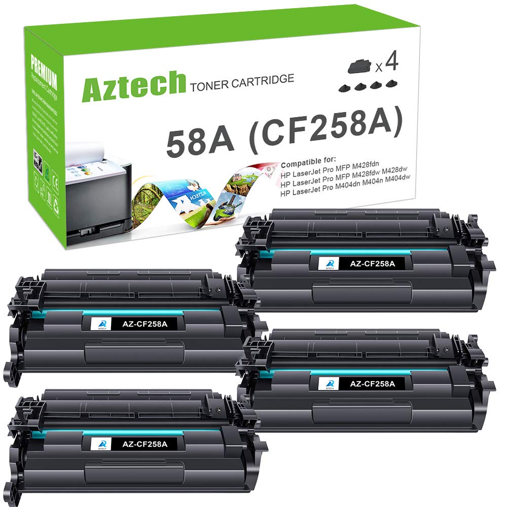 Aztech HP 58A CF258A 58X CF258X Pro M404n M404dn MFP M428fdw M428dw M428fdn プリンター用互換トナーカートリッジ交換品 (ブラック 4 パック)