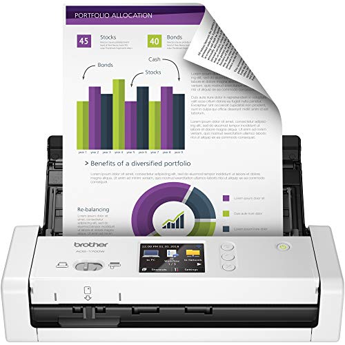 Brother Printer ブラザーワイヤレスドキュメントスキャナー、ADS-1700W、高速スキャン速度、使いやすさ、家庭、ホームオフィス、または外出中のプロフェッショナル（ADS1700W）に最適、白