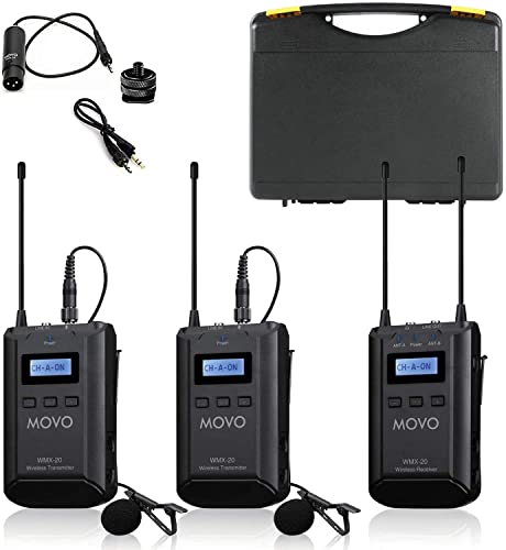 Movo WMX-20-DUO 48 チャンネル UHF ワイヤレス ラベリア マイク システム、受信機 1 ...