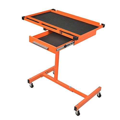 AAIN LT018 引き出し付き頑丈な調節可能な作業テーブル、耐荷重200ポンド、ホイール付きローリングツールトレイ