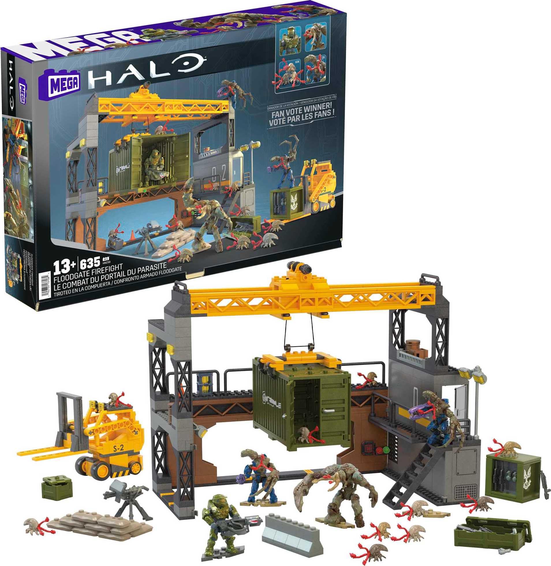  MEGA Halo Infinite Toys 子供用組み立てセット、634 ピースの水門銃撃戦、ポーズ可能なマイクロアクションフィギュアとアクセサリー 4 体、ギフトアイデア...