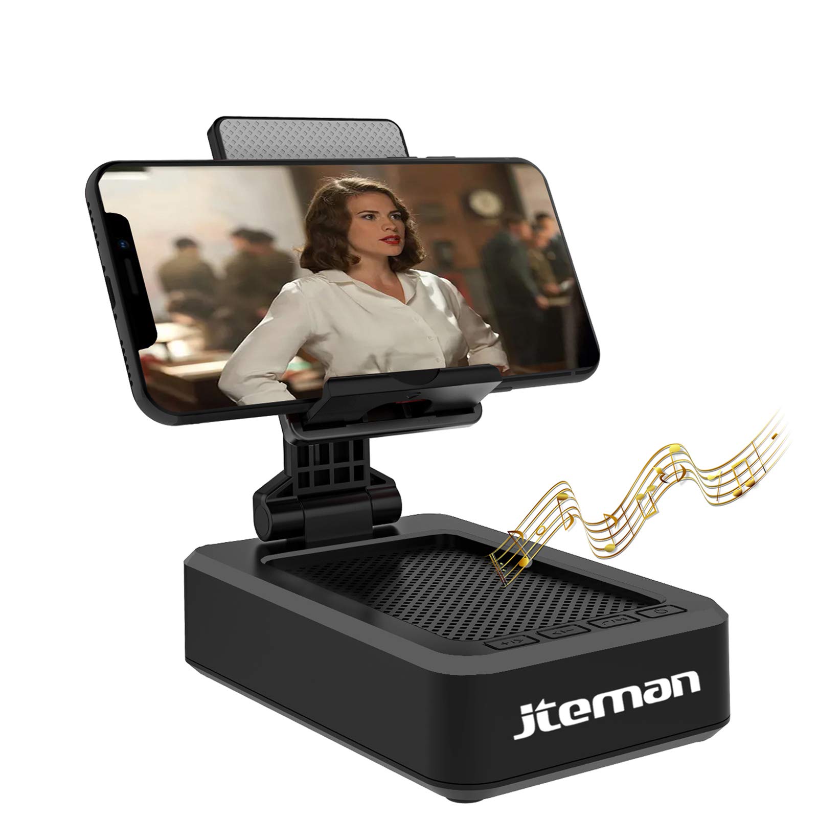JTEMAN 携帯電話スタンド ワイヤレス Bluetooth スピーカーと滑り止めベース付き HD サラウン...