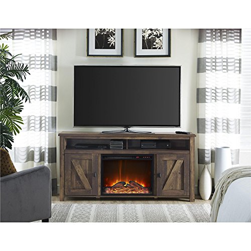 Ameriwood Home ファーミントン電気暖炉 TV コンソール (最大 60 フィートのテレビ用)、素朴