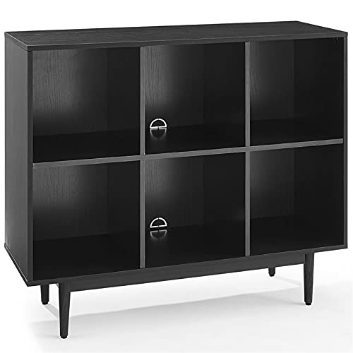 Crosley Furniture Liam ミッドセンチュリー 6 キューブ 本棚 ブラック