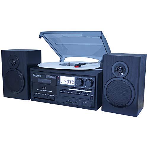  Boytone BT-28SPB、AM/FM ラジオ付き Bluetooth クラシック スタイル レコード プレーヤー ターンテーブル、カセット プレーヤー、CD プレーヤー、2 つの独立...