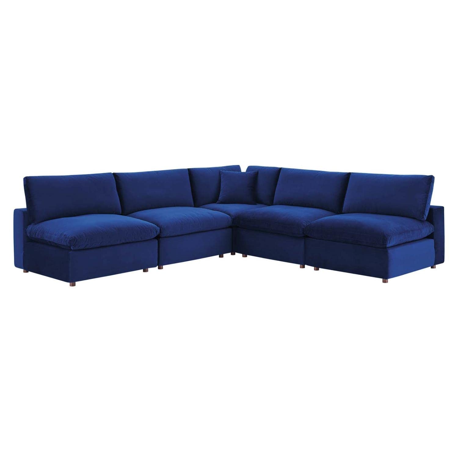 Modway Commix Down Filled Overstuffed Performance Velvet 5-Piece Sectional Sofa in Navy