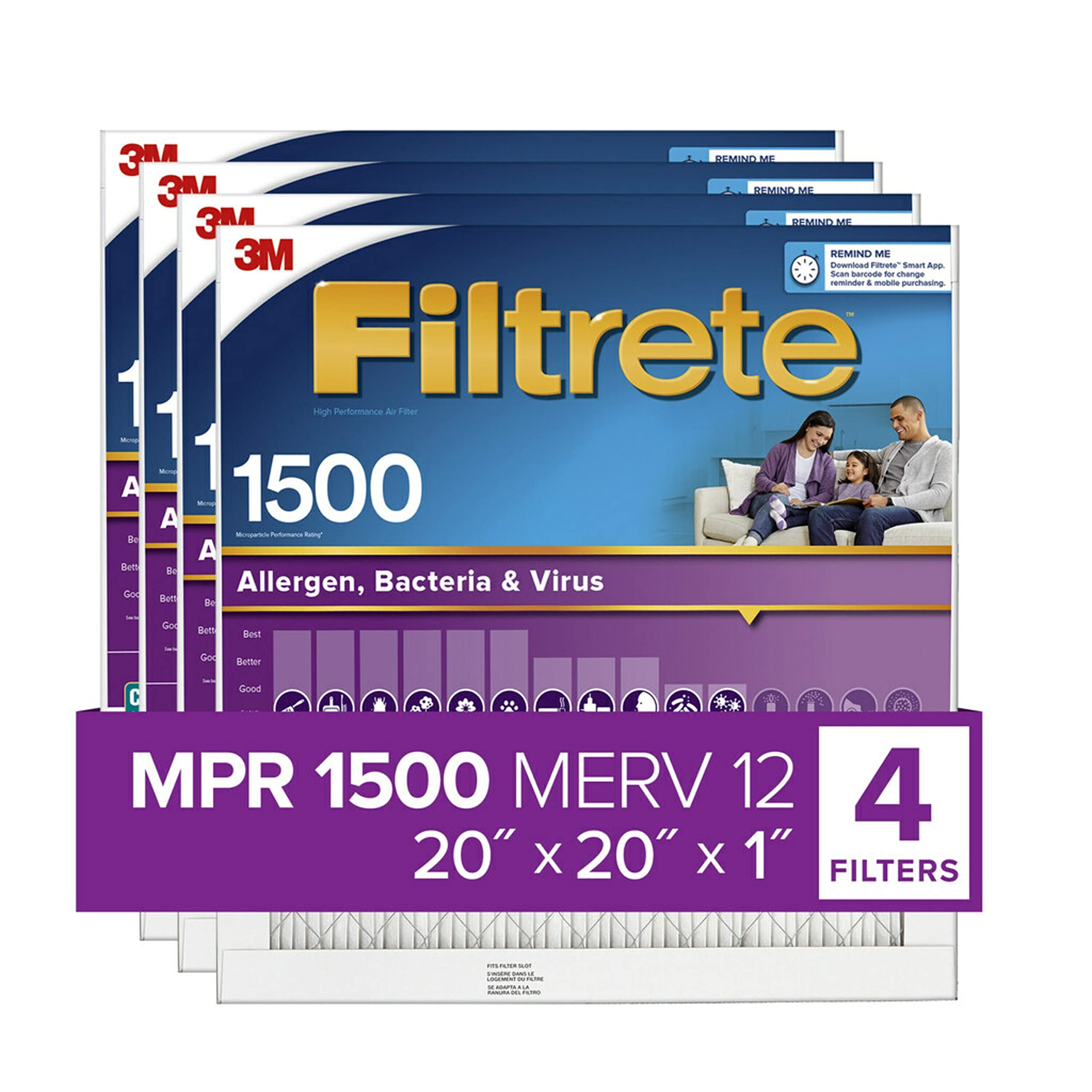 Filtrete 20x20x1 エアフィルター、MPR 1500、MERV 12、ヘルシーリビングウルトラア...