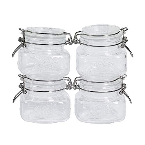 Tabletops Unlimited Mason Craft & More 気密キッチン食品保存透明ガラスクランプジャー 4 パックミニ保存ジャー - 10 オンス (0.3 リットル)