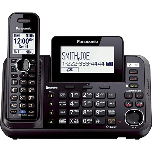 Panasonic 1つのハンドセットを備えた2回線コードレス電話システム-留守番電話、Link2Cell、3...