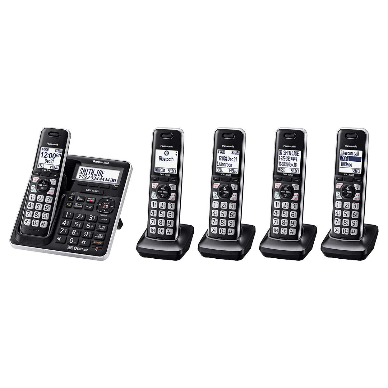  Panasonic KX-TG985 拡張可能なコードレス電話システム Link2Cell Bluetooth - 5 ハンドセット DECT 6.0 Bluetooth、音声アシスト、バッテリー残量低下アラート、留守番電話、コール...