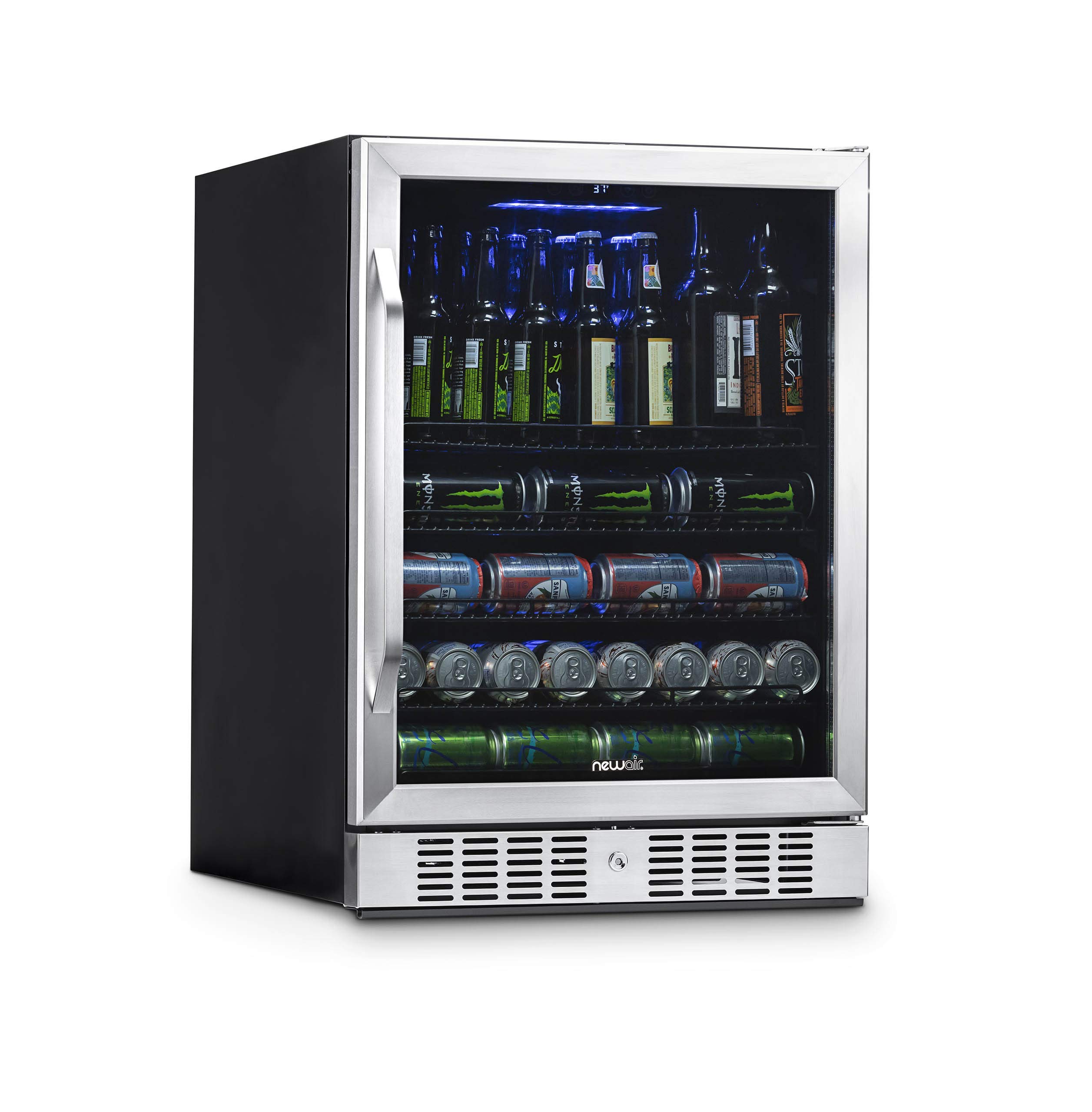 NewAir 177缶容量の大型飲料冷蔵庫クーラー - リバーシブルヒンジガラスドアと下部キーロック付きミニバ...