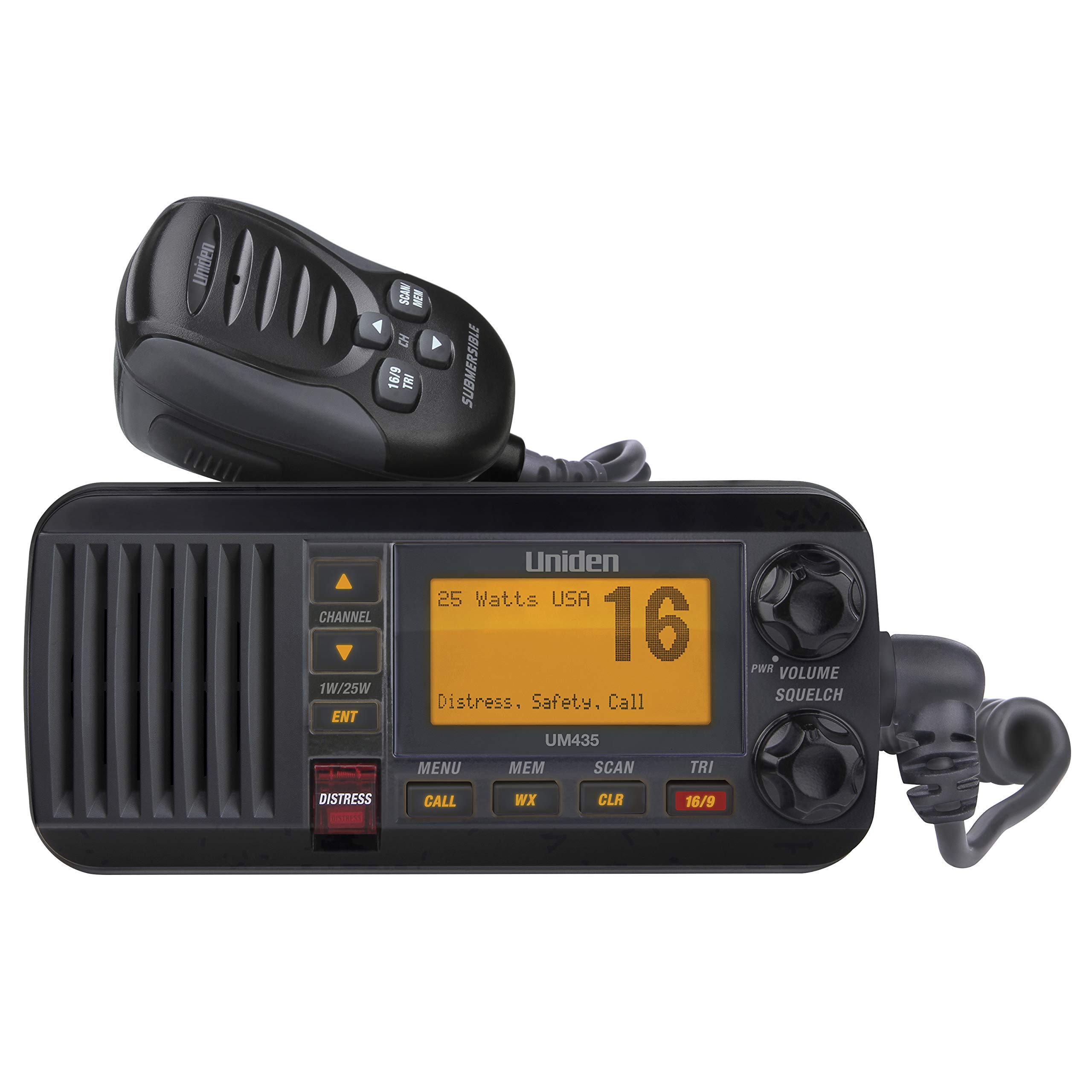 Uniden UM435BK 高度な固定マウント VHF 海洋ラジオ、新しい 4 桁 CDN B チャネルを含...