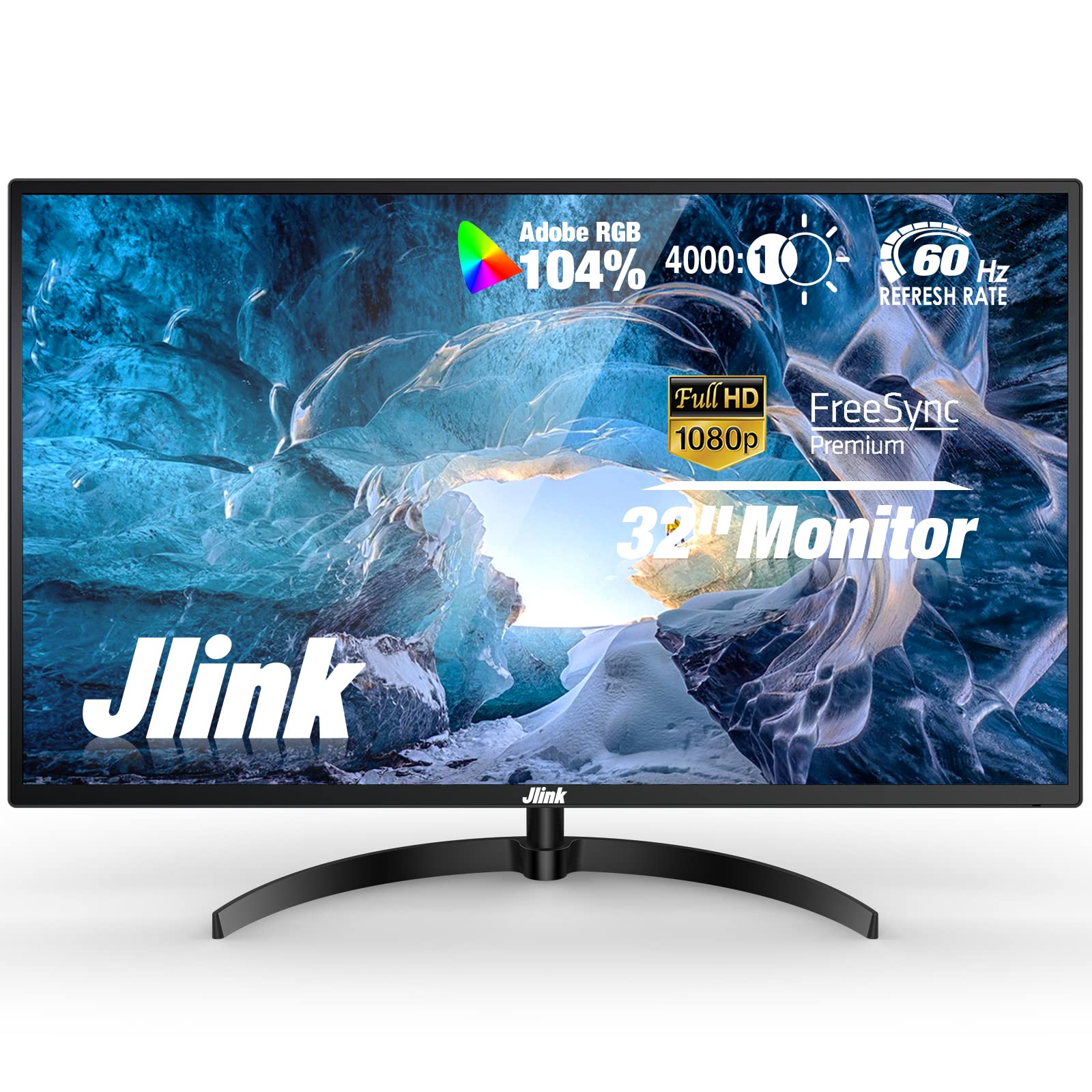  Jlink コンピュータモニター - FHD 32 インチモニター、1920x1080P 60Hz 104% sRGB LCD ディスプレイ、HDMI VGA 3.5mm オーディオ、HDR 低ブルーライトアンチグレア大型...