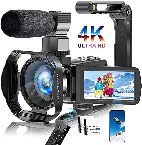  SuSier 4K デジタルカメラ 48MP 18X HD ビデオカメラ WiFi IR ナイトビジョンビデオカメラ YouTube 用 3.0 インチ HD タッチスクリーン Vlogging カメラ、外部マイ...