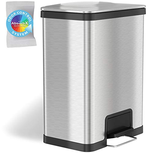 iTouchless Airstep Ultra Space-Saving Step Trash Can with Odor Filter、大容量ステンレススチールゴミ箱、家庭、キッチン、ビジネス向け
