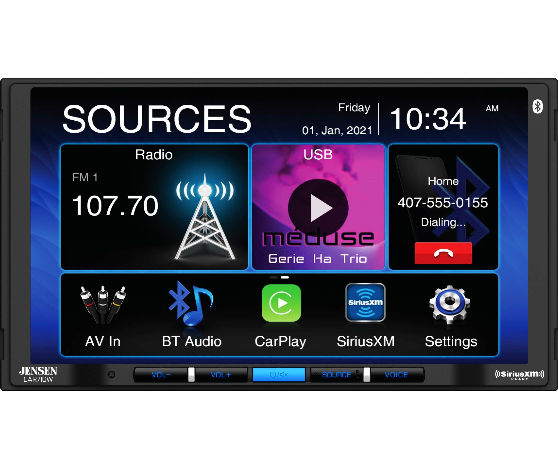 JENSEN CAR710W 7 ワイヤレス Apple CarPlay 付きメックレス マルチメディア レシーバー l Android デバイスをサポート l SiriusXM 対応 l 内蔵 Bluetooth