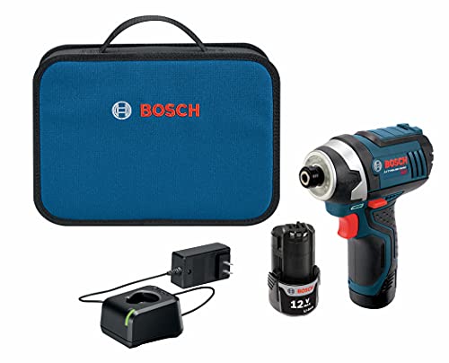 Bosch PS41-2A 12V 最大 1/4 インチ六角インパクトドライバーキット、バッテリー 2 個、充電器、ケース付き、ブルー