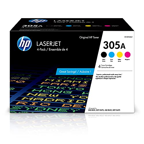  HP オリジナル 305A ブラック、シアン、マゼンタ、イエロー トナー カートリッジ (4 パック) | LaserJet Pro 300 M351、LaserJet Pro 300 MFP M375、LaserJet Pro 400 M451、LaserJet...