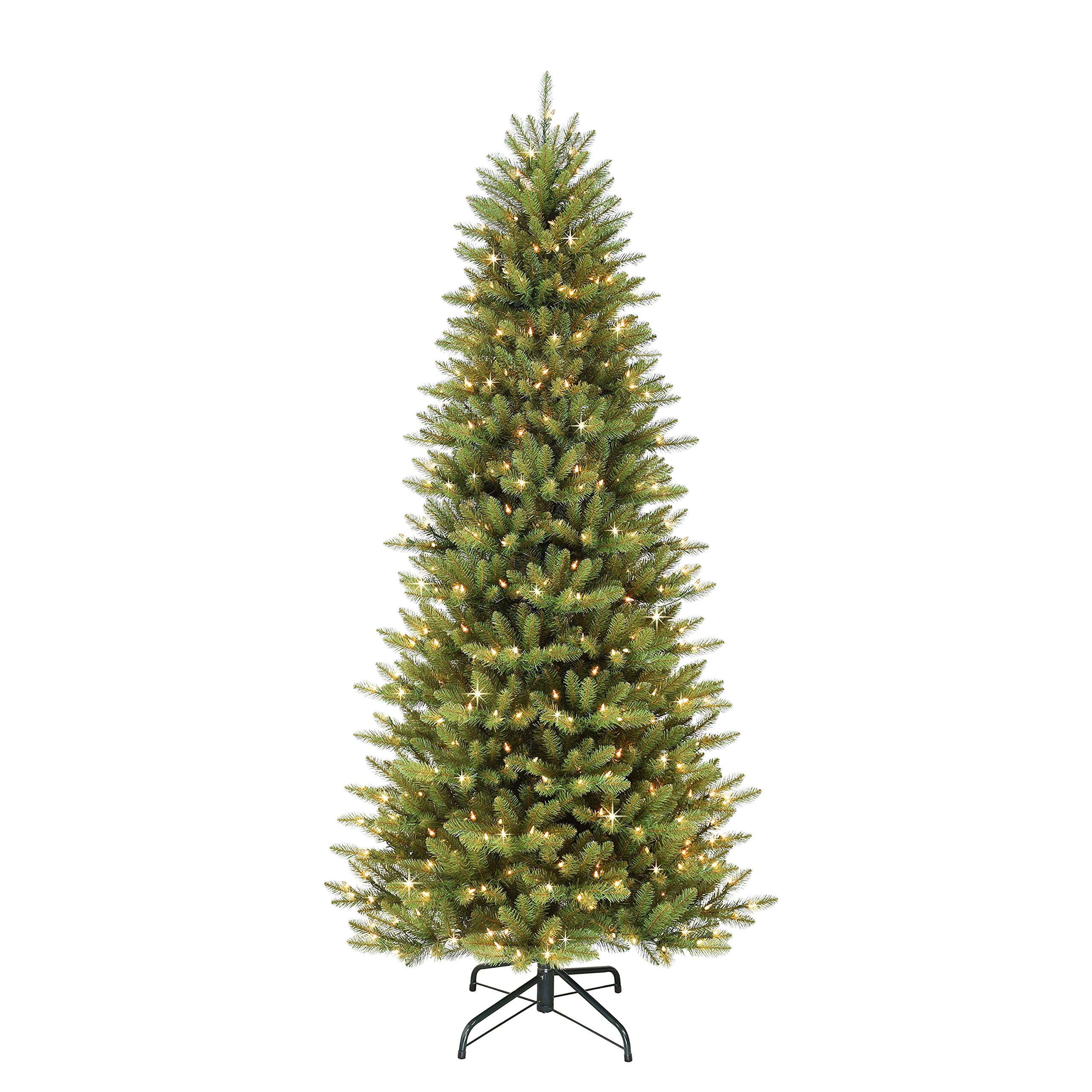 Puleo International 7.5フィートの点灯済みスリムフレーザーファー人工クリスマスツリー、500個のクリアULリストライト付き、グリーン