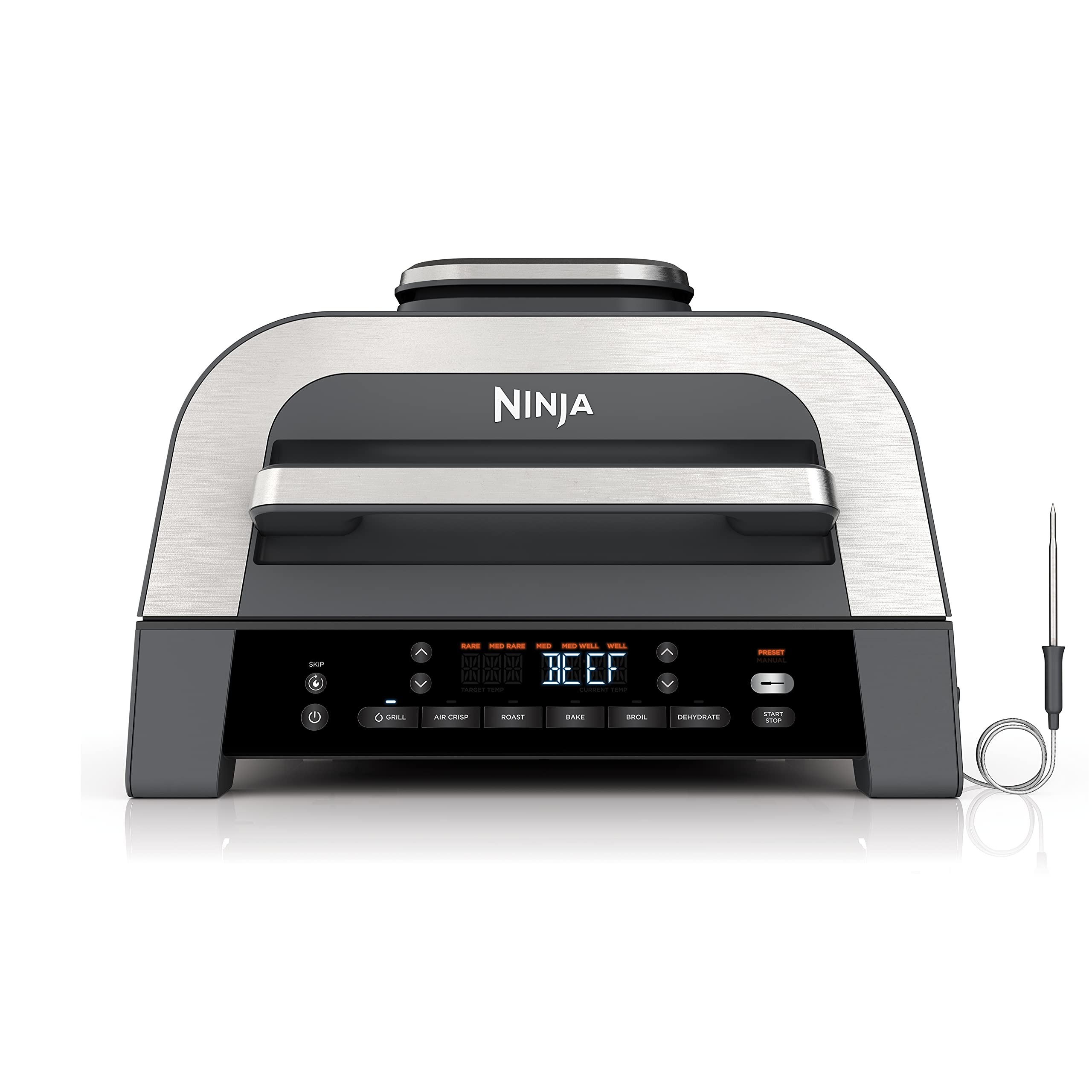  Ninja DG551 Foodi Smart XL 6-in-1 屋内グリル、エアフライ、ロースト、ベイク、ブロイル、脱水機能付き、Foodi スマート温度計、第 2 世代、ブラック/シルバー...