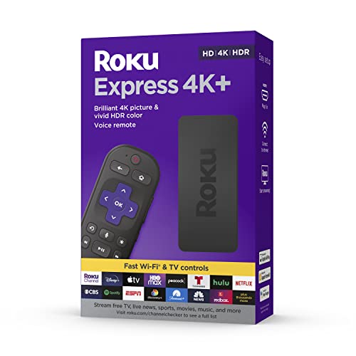 Roku エクスプレス 4K+ |ストリーミング プレーヤー HD/4K/HDR、音声リモコン付き、TV コントロール付き、プレミアム HDMI ケーブル付属