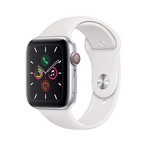 Apple ウォッチ シリーズ 5 (GPS + セルラー、44MM) シルバー アルミニウム ケース、ホワイト スポーツ バンド (リニューアル)