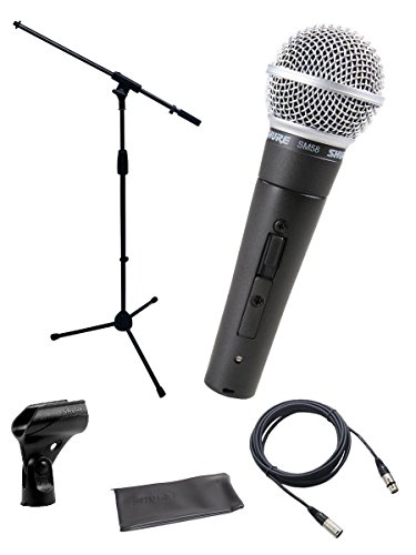 Shure SM58-S マイク バンドル (オン/オフ スイッチ、クリップ、ポーチ、マイク ブーム スタンド、XLR ケーブル付き)