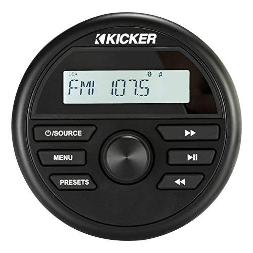 Kicker 46KMC2 200 ワット耐候性海洋グレードコンパクトゲージマウントメディアセンターレシーバー、AM/FM ラジオ、USB、Bluetooth 機能付き