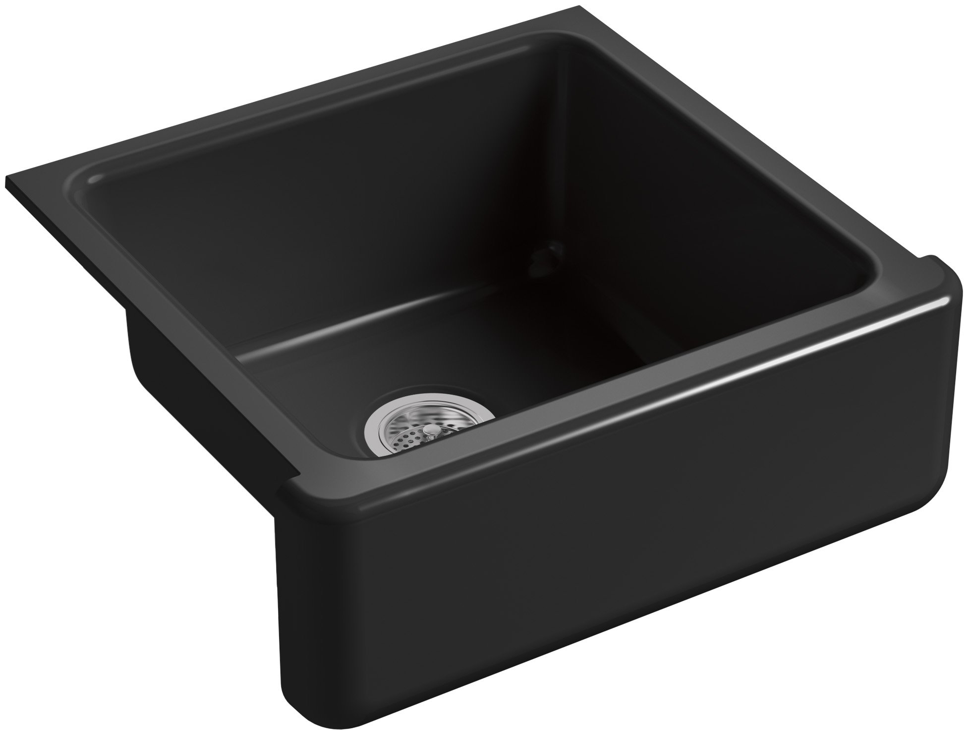 KOHLER K-5665-7 Whitehaven Farmhouse Self-Trimming 23-11/16-Inch x 21-9/16-Inch x 9-5/8-Inch Undermount Single-Bowl Kitchen Sink with Tall Apron, Black