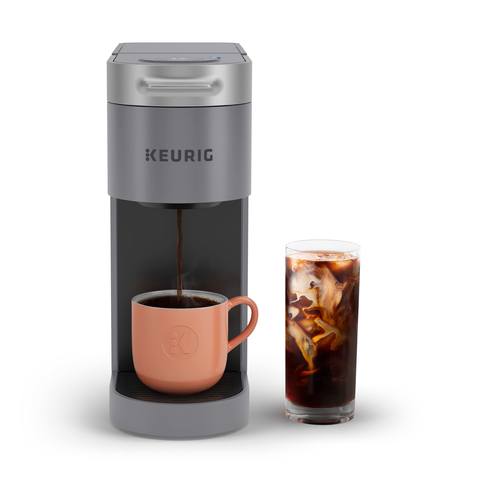 Keurig K-Slim + ICED シングルサーブコーヒーメーカー、8～12オンス抽出可能。カップ、グレー