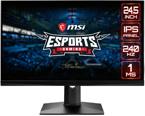 MSI 24.5 FHD (1920 x 1080) ノングレア、超狭額縁 240Hz 1ms 16:9 HDMI/DP/USB 高さ調整 G-Sync 対応 IPS ゲーミング モニター (OPTIX MAG251RX)、ブラック