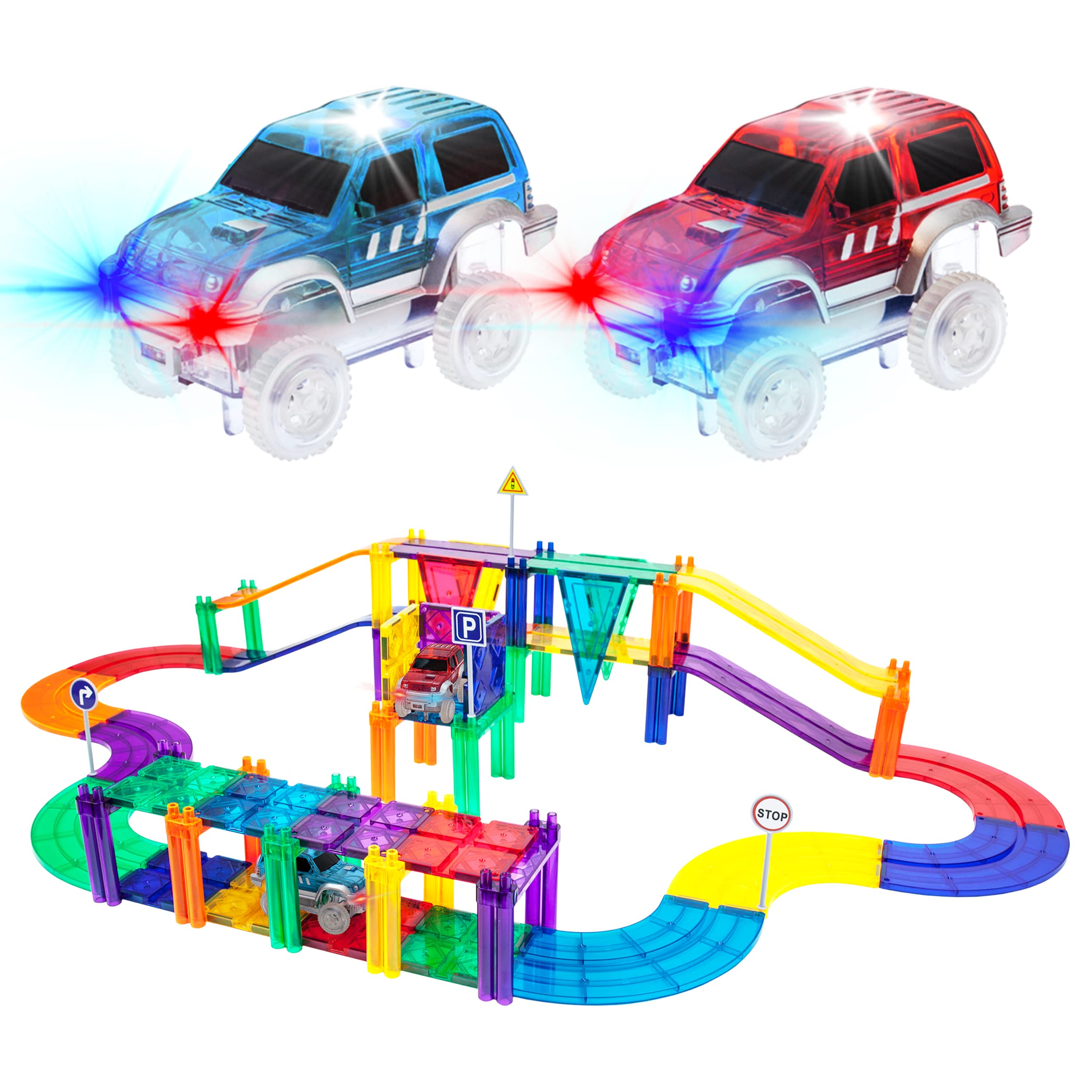  PicassoTiles 50 ピース レースカー トラック ビルディング ブロック 知育玩具セット 磁気タイル マグネット DIY プレイセット 2 ライトアップ STEM 学習構...