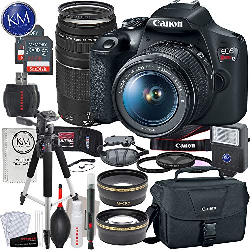 Canon EOS Rebel T7 DSLR カメラ、EF-S 18-55mm レンズ + EF 75-300mm レンズ + 2 x 32 GB メモリ + デラックス バンドル