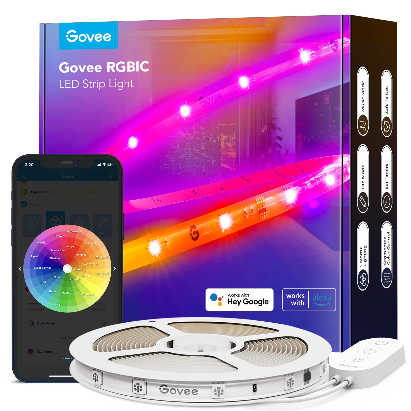 Govee LED ストリップ ライト RGBIC、Bluetooth 色変更 LED ライト、セグメント化された色の APP 制御